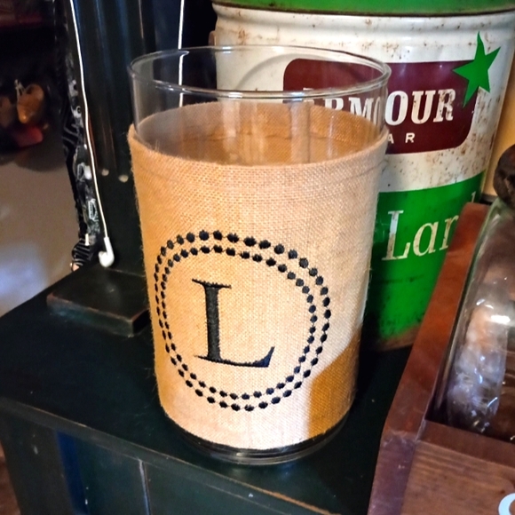 Monogrammed Burlap Glass Vase - Picture 1 of 3
